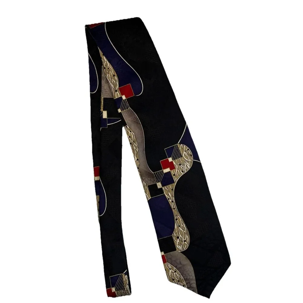 Zianetti Men's Silk Tie Black Purple Red Geometric Extra Long